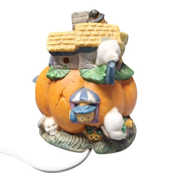 Goblin Manor Halloween Light Up Ceramic Jack-O-Lantern Pumpkin Ghost Witch Works - Picture 7 of 10
